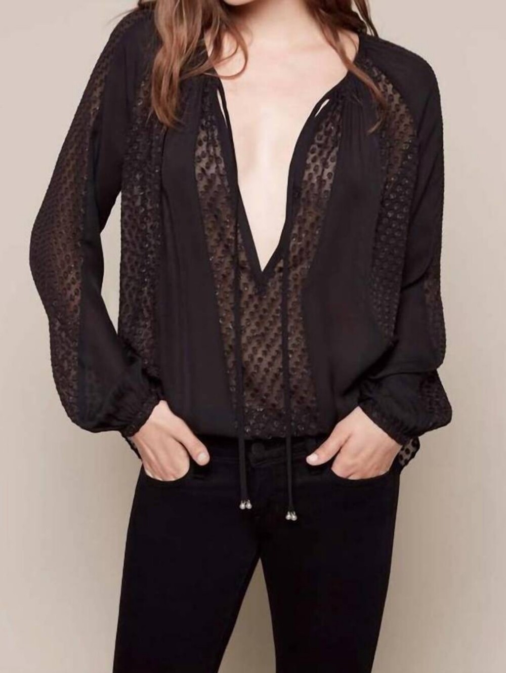 L'Agence Pearl Top Silk Pullover Blouse Size Small Black